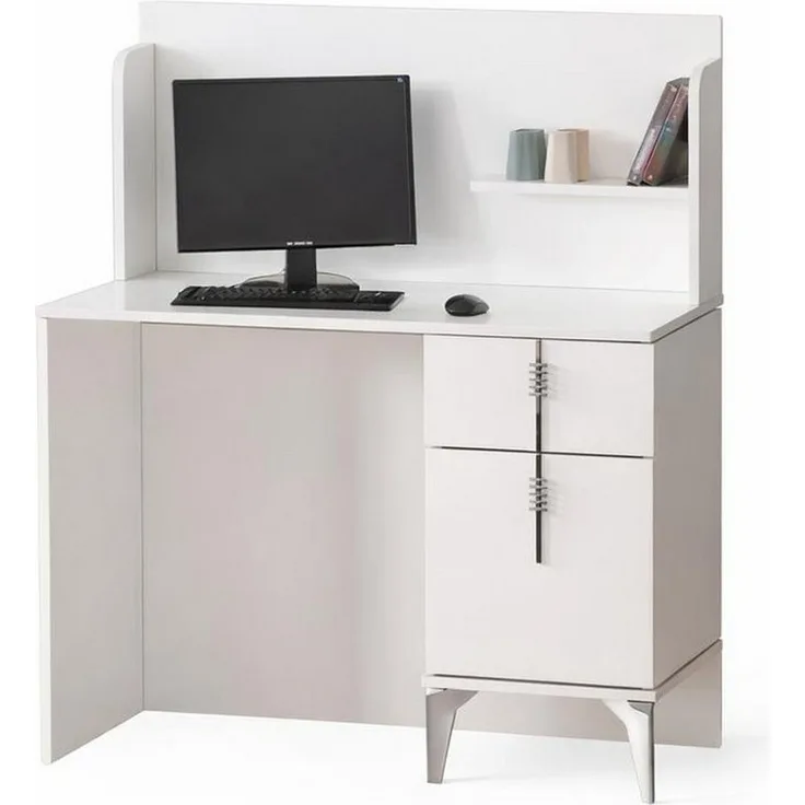 JVmoebel Moderner Schreibtisch, 110 cm, weiß, ergonomisch mit 2 Schubladen, Made in Europa