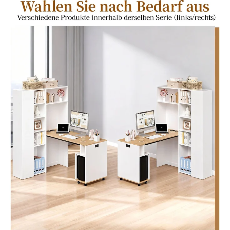 Klappbarer Schreibtisch mit Ablagen –2-in-1-Bücherregal und Schreibtisch, klappbar, mit Steckdose und USB-Anschluss, höhenverstellbare Ablagen, Kippschutz, weiß-Schreibtisch,Eck-Schreibtisch –links – Bild 9