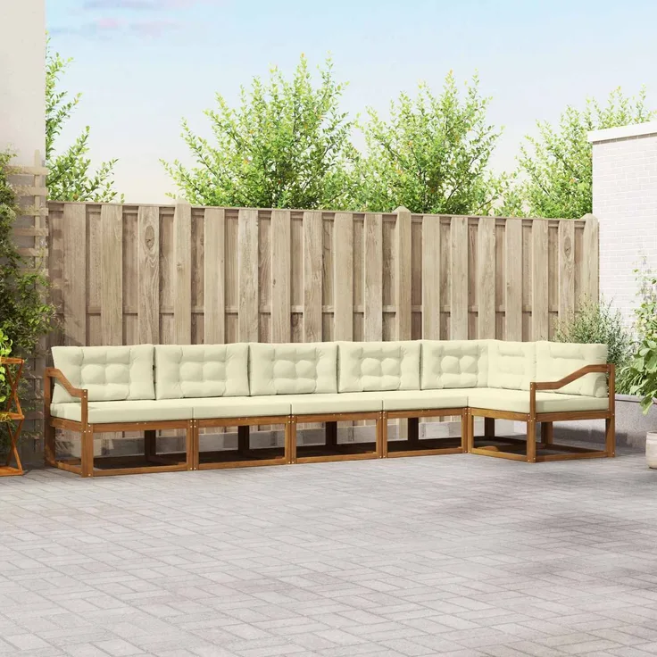vidaXL Outdoor-Sofagarnitur 6 stk. 6-Sitzer Natur und Creme 3367663