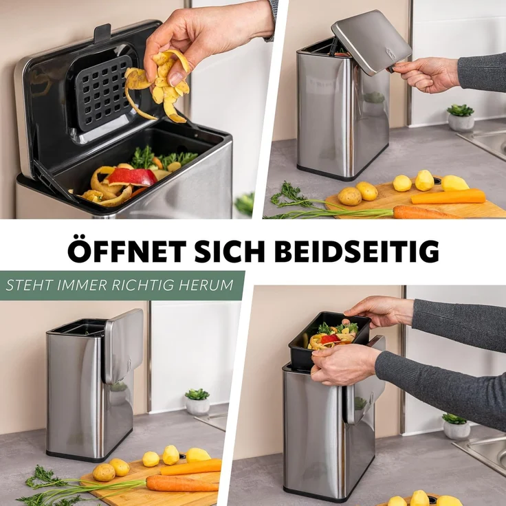 eluno Biomülleimer 6L mit Geruchsfilter, 3 Montagearten, Edelstahl – Bild 3