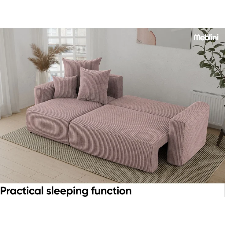 MEBLINI Schlafcouch mit Bettkasten - 238x142x73cm - Altrosa Cordstoff - DAVE - Kleines Ecksofa mit Schlaffunktion - Sofa mit Relaxfunktion und Kissen - Kleine Couch L-Form - Eckcouch – Bild 5
