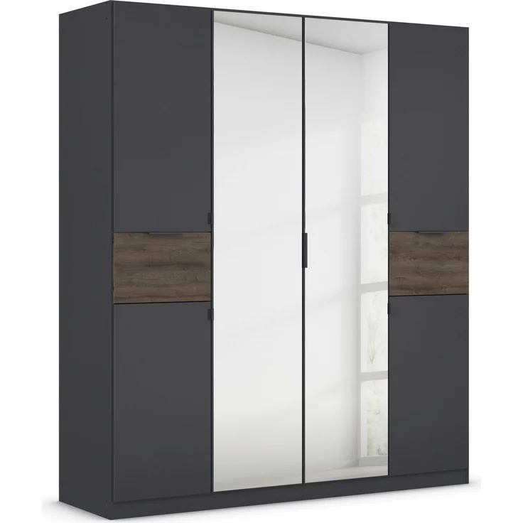 rauch Kleiderschrank, Drehtürenschrank TICAO, 6-türig, 2 Spiegeltüren, 2 Schubkästen, inkl. Türdämpferset, Grau metallic/Atlantik Oak dunkel, 181 x 210 x 54 cm – Bild 3