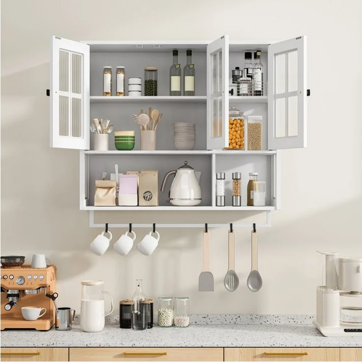 STILVORA Hängeschrank mit Glastür&Handtuchhalter,Wandschrank Badezimmerschrank mit Stauraum – Bild 2