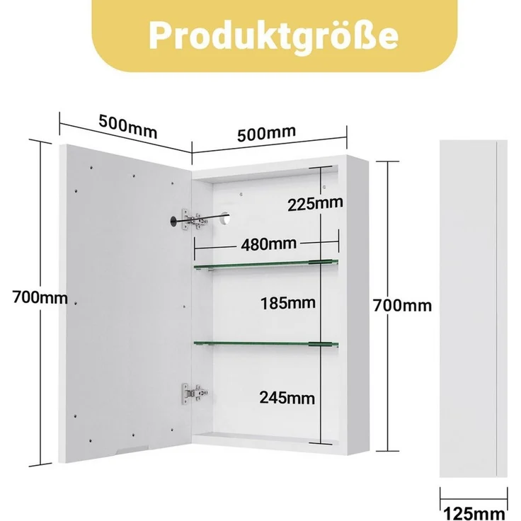 Simurq Spiegelschrank Badezimmerspiegelschrank mit 3-Farben LED Licht & Memory-Funktion (1x Spiegelschrank, alle Montageteile, bebilderte Montageanleitung) – Bild 2