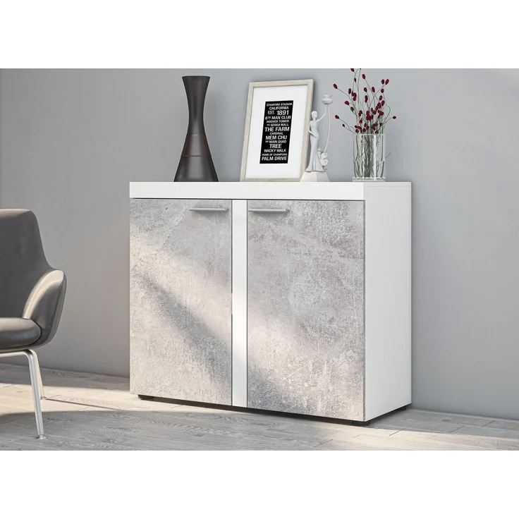 AX LIVING Schmal Kommode Spacoro 2D Eleganz für Ihr Zuhause Weiß/Beton – Bild 1