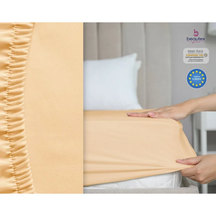 Beautex Spannbettlaken, Gummizug: rundum, (1 Stück), gekämmte Baumwolle Premium Jersey, 160g/m², Apricot, Boxspring - 90 x 200 x 45 cm – Bild 2