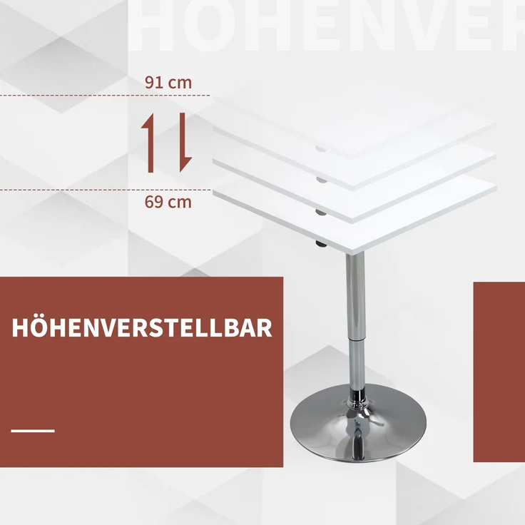 MELAYR, Höhenverstellbarer Bartisch, 360° drehbar, kratzfeste Füße, stabile Metallbasis, Weiß, 60 x 60 x 91 cm – Bild 6