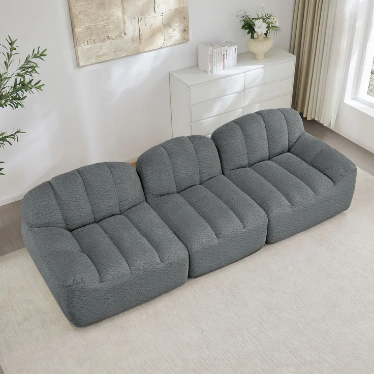 EINHOM 3-Sitzer Modulares Sofa, Boneless Design aus 32D Hochdichtschaum, tiefe Sitzfläche, ideal für Wohnzimmer, weicher Stoff, Grau – Bild 4