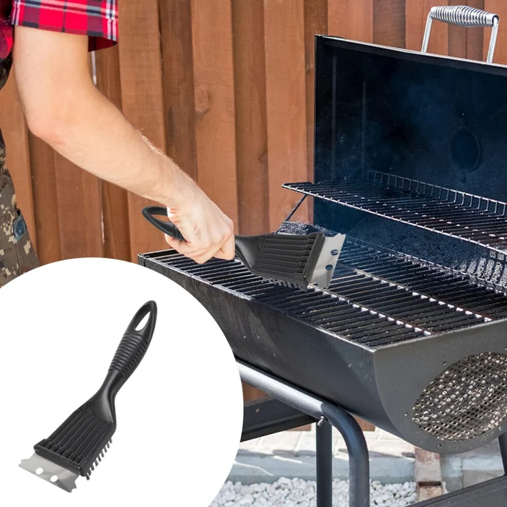 ABC Grillbürste mit Schaber, aus Edelstahl, zur Reinigung von Grillrosten – Bild 2