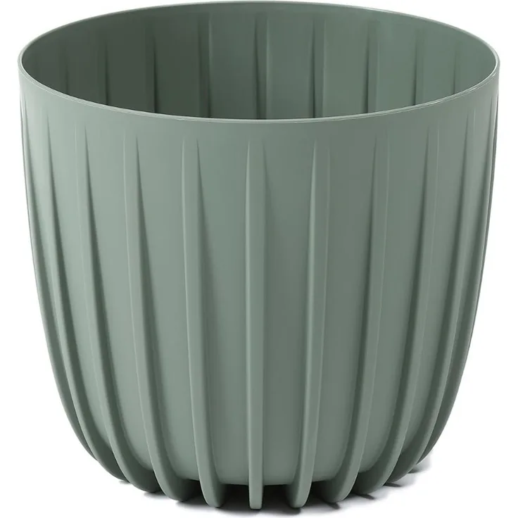LAMELA Kunststoff Übertopf mit Rillen, Ø 13 cm, 1 L, leicht - Graugrün | Matte Oberfläche, UV- und frostbeständig, einfach zu reinigen - für innen und außen, ein moderner Rahmen für jede Pflanze