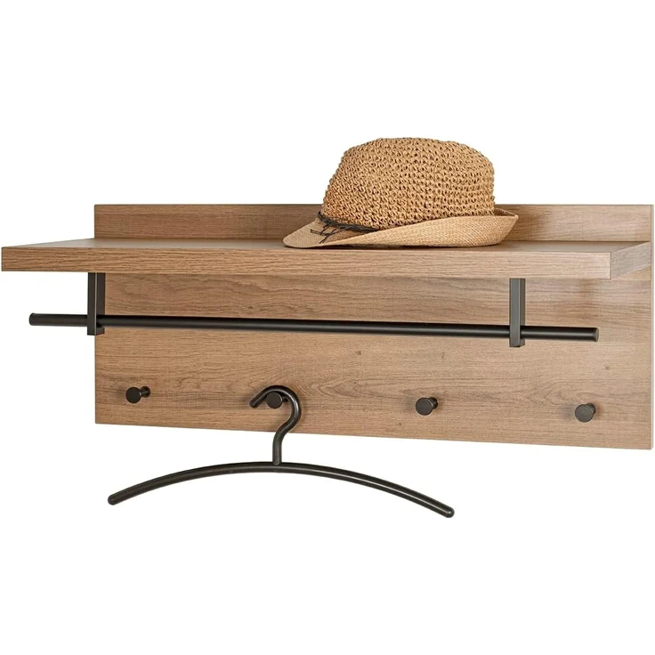 HAKU Möbel Wandgarderobe, eiche, schwarz, 75x26 x H 30 – Bild 4