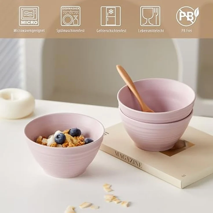 JIWOO Müslischale 6er Ø11,8cm, Frühstückschalen Eisschale Dessertschalen Schale, Keramik, (Schaleset, 6-tlg), Porzellan Hochwertiges Schalen Lila Mikrowellenofen Spülmaschine – Bild 4