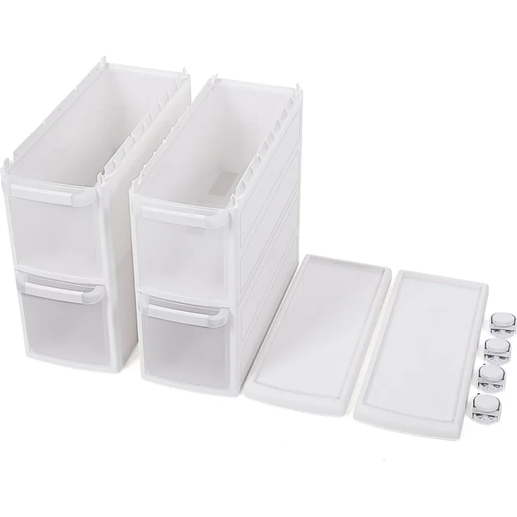 Songmics Rollwagen mit 4 Schubladen, Nischenregal mit 4 Ebenen, 2-teilig, separat benutzbar, Küchenregal, Badregal, Standregal, Allzweckwagen mit Rollen, 84,5 cm hoch, weiß KFR05W, 18 x 84,5 x 46 cm – Bild 8