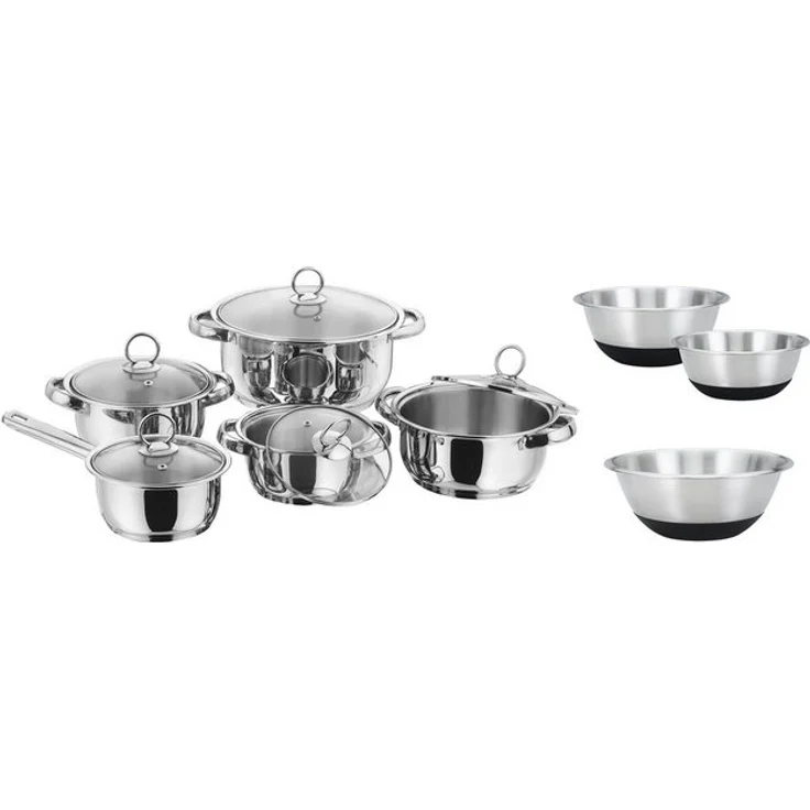 KING Topf-Set New Silver Line, Edelstahl (Set, 13-tlg, je 1 Kochtopf 16/18/20/24 cm, 1 Stieltopf 16 cm, 3 Edelstahlschüsseln), Induktion – Bild 2