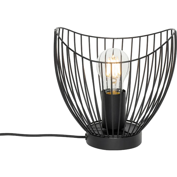 QAZQA Pua Moderne Tischlampe schwarz, 20 cm, aus Stahl, rund, LED geeignet E27, dimmbar