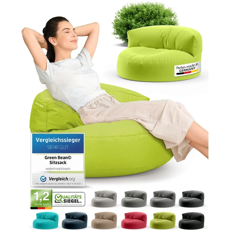 Green Bean® Sitzsack Sofa mit Füllmaterial - Lounge im Sitzsack-Design 90x50cm mit ergonomischer Rückenlehne & waschbarem Bezug - Indoor und Outdoor geeignet in Hellgrün – Bild 9