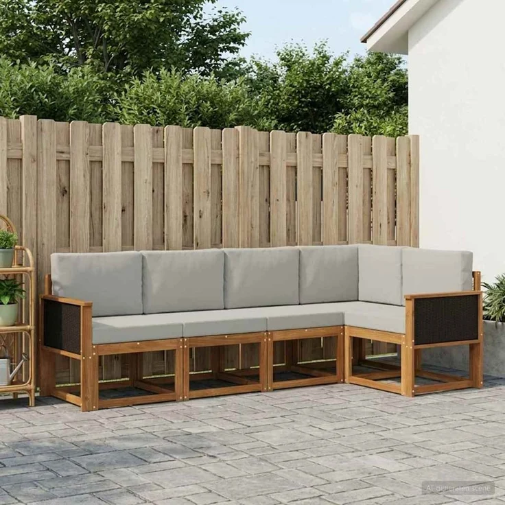 vidaXL Outdoor-Sofagarnitur 5 stk. 5-Sitzer Natur und Hellgrau 3385202 – Bild 1