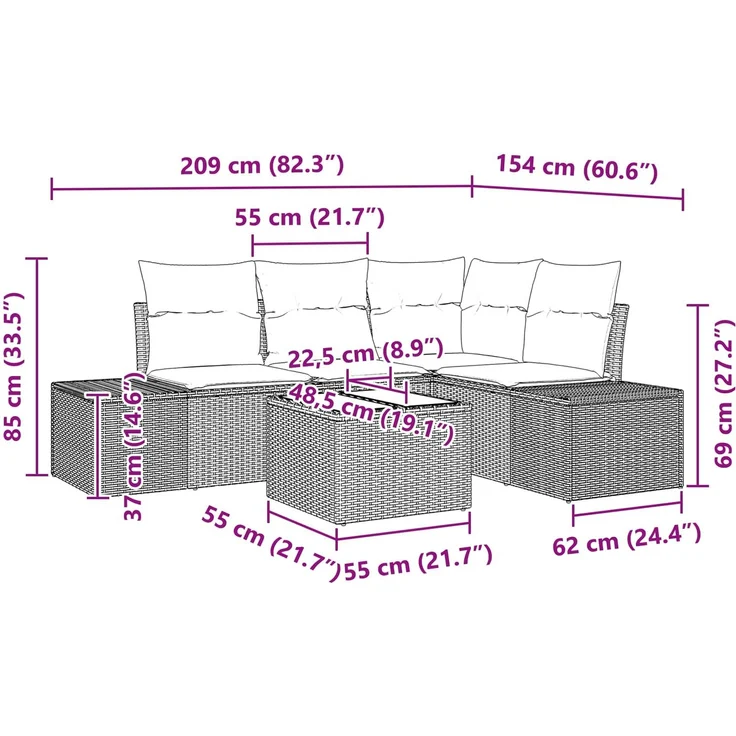 vidaXL Gartensofa-set 5 stk. Schwarz Poly-Rattan 3347056 – Bild 9