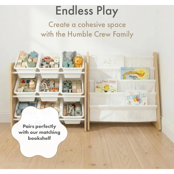 Humble Crew stilvolles Kinderregal aus Holz, Natur/Weiß! 9 Boxen für Spielzeug, ideal für Kinderzimmer. Ordnung mit Charme schaffen – Bild 8