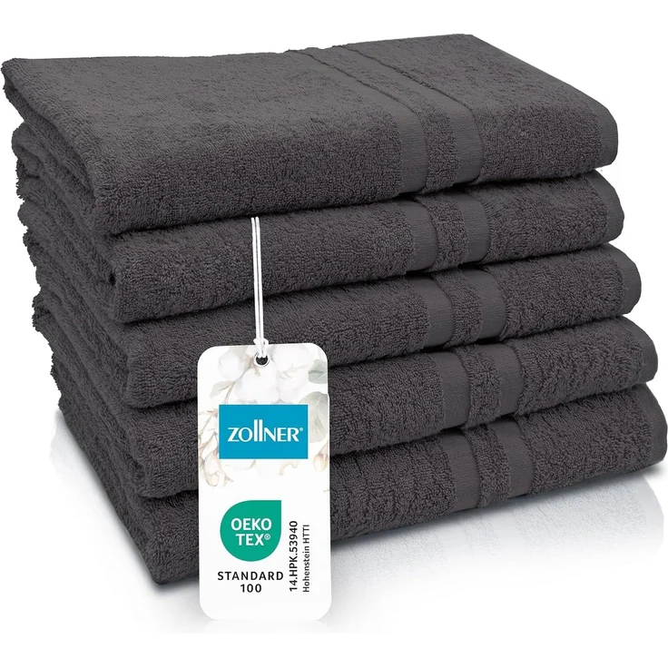 ZOLLNER 5er Set Duschtücher, 70x140 cm, graphit, 100% Baumwolle – Bild 1