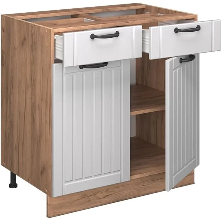 Küchenunterschrank Fame-Line Weiß Landhaus 80 cm , AP Eiche Vicco – Bild 5