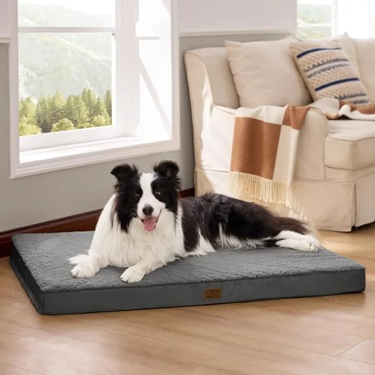BEDSURE orthopädisches Hundebett Grosse Hunde - 112 x 81 x 7.6 cm Hundekissen flauschig Hundematte waschbar Hundematratze in dunkelgrau für große Hunde – Bild 9