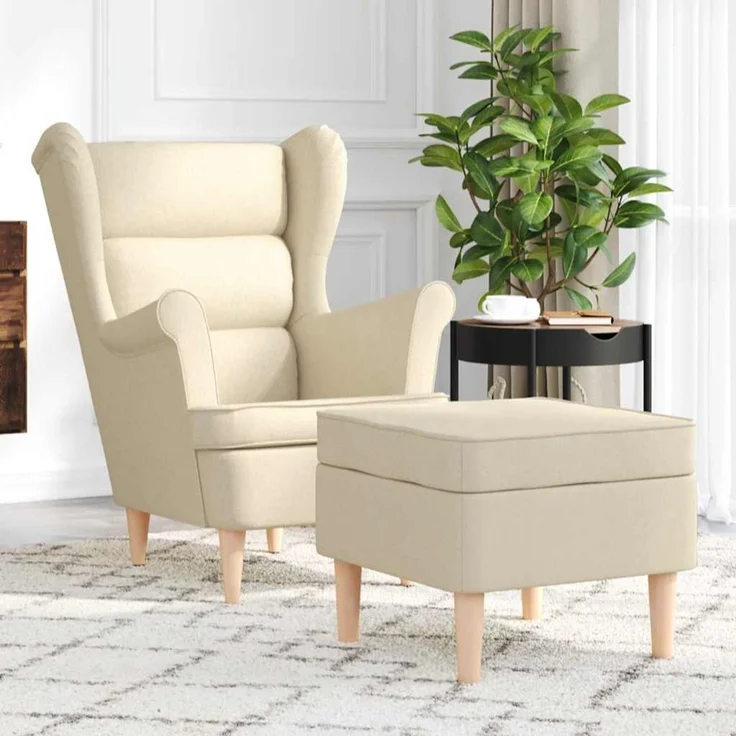 vidaXL Sessel mit Fußhocker Creme Stoff 3307996 – Bild 1