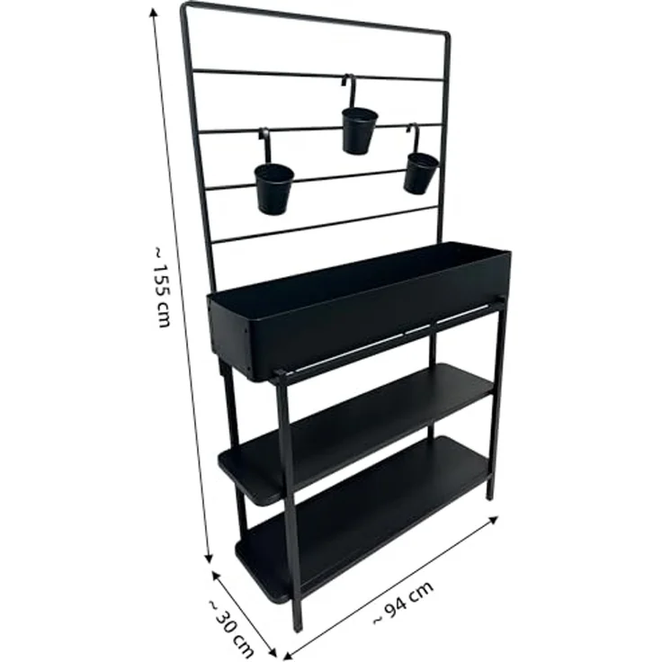 dobar® Metall-Hochbeet mit Rankgitter und 3 Hängetöpfen – Pflanzregal aus pulverbeschichtetem Stahl mit 2 Ablagen – Pflanzkasten für Balkon, Terrasse und Garten – 94 x 30 x 155 cm - Anthrazit – Bild 2