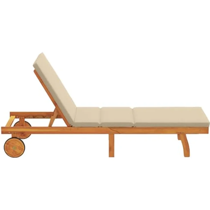 vidaXL Sonnenliege aus massivem Akazienholz, verstellbar mit Rädern und wasserfestem Kissen, beige – Bild 6