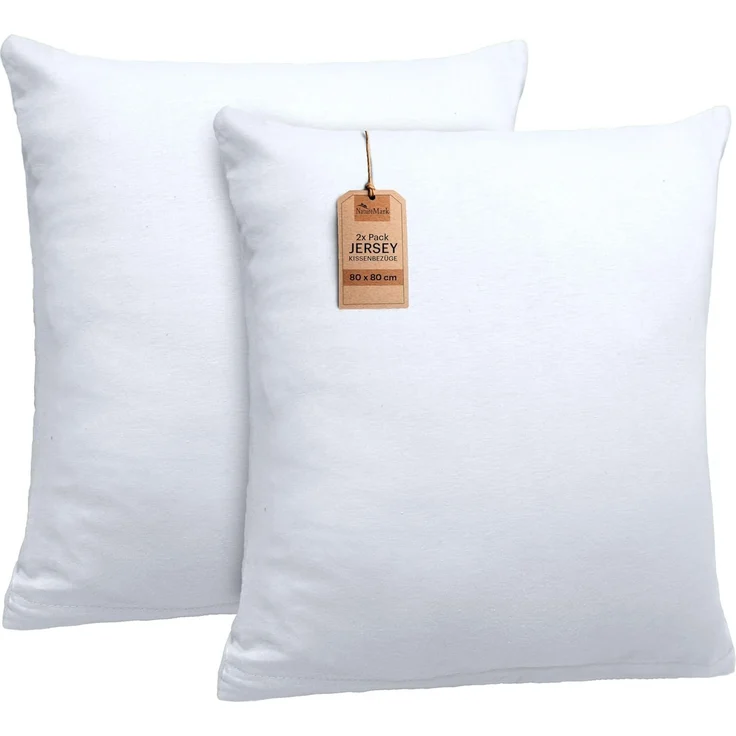NatureMark 2er Pack Jersey Kissenbezug Kissenhülle Kissenbezüge Seitenschläferkissen Nackenkissen viele Größen und Farben (80x80 cm, Weiß) – Bild 1