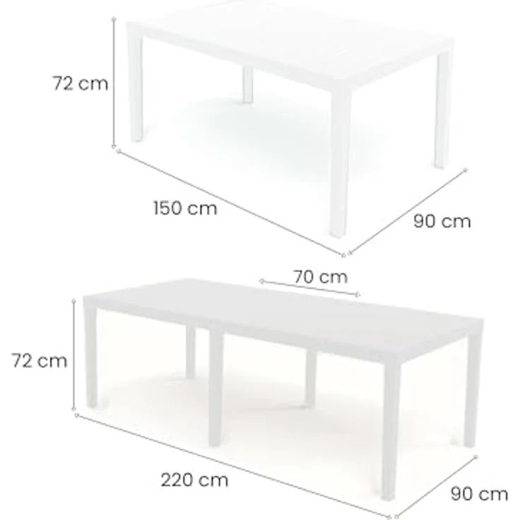 Dmora - Gartentisch Susa, Rechteckiger ausziehbarer Esstisch, ausziehbarer Gartentisch, 100 % Made in Italy, 150x90h72 cm, Weiß – Bild 4