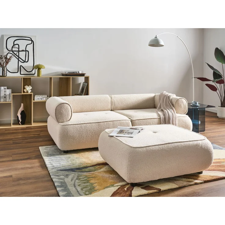 Sofa 3-Sitzer SALLA Bouclé Cremeweiß mit Ottomane – Bild 3