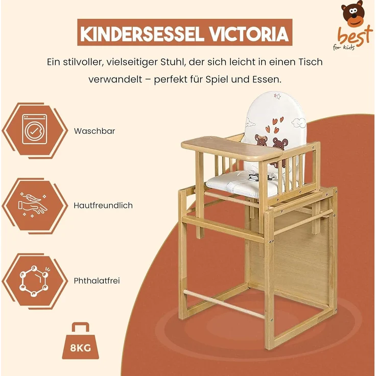 Best For Kids Kombihochstuhl Victoria - leicht umbaubar zur Stuhl-Tisch-Kombination – Bild 2