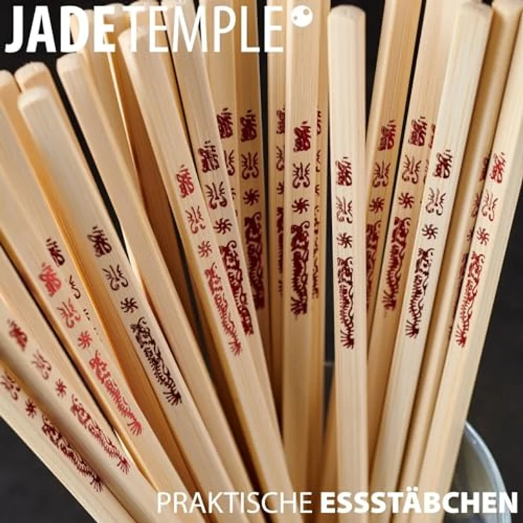 JADE TEMPLE Einweg Essstäbchen aus Bambus, 24 cm, mit asiatischer Verzierung, geschmacksneutral, 10 Paare pro Vorteilspackung, 24.5 x 14 x 6 cm, Braun – Bild 4