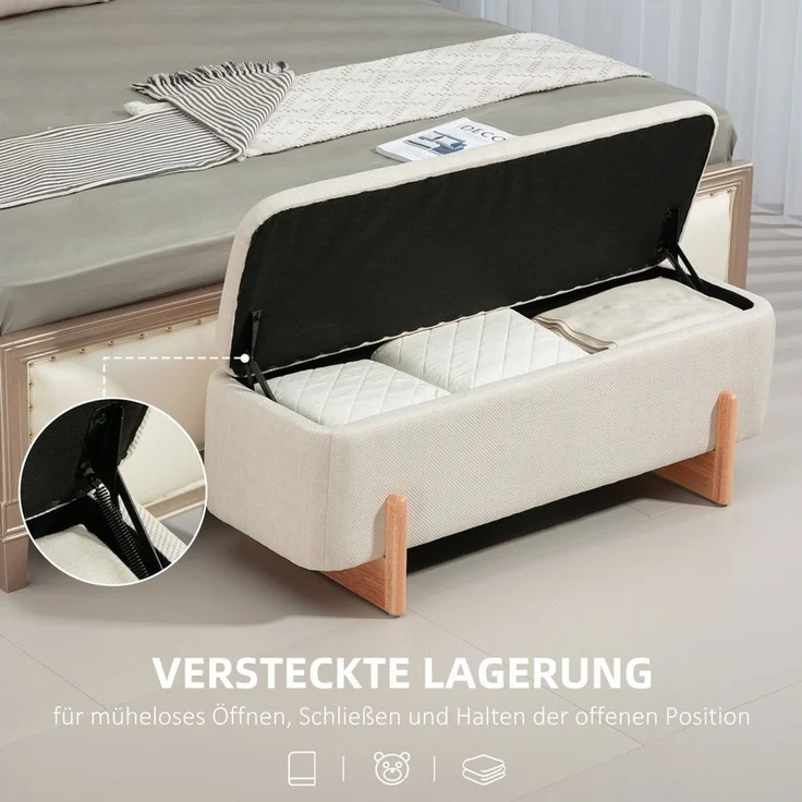 HOMCOM Sitzbank mit Stauraum, Polsterbank mit Leinenoptik, Holzbeine (Bettbank, 1-St, Sitztruhe), für Wohnzimmer, Schlafzimmer, Flur, 111 x 44 x 44,5 cm – Bild 3