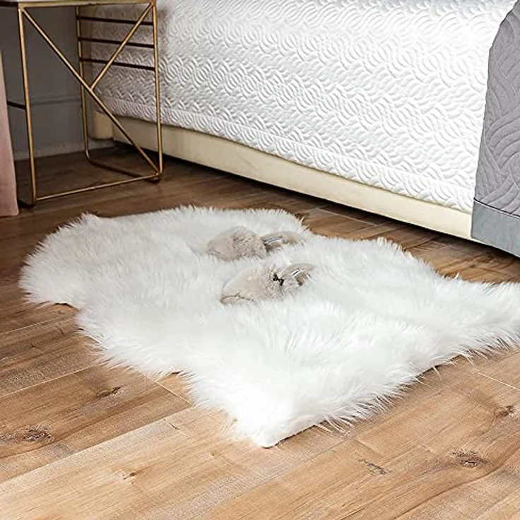 HEQUN Faux Lammfell Schaffell Teppich Kunstfell Dekofell Lammfellimitat Teppich Longhair Fell Nachahmung Wolle Bettvorleger Sofa Matte (50x80 cm, Weiß) – Bild 4