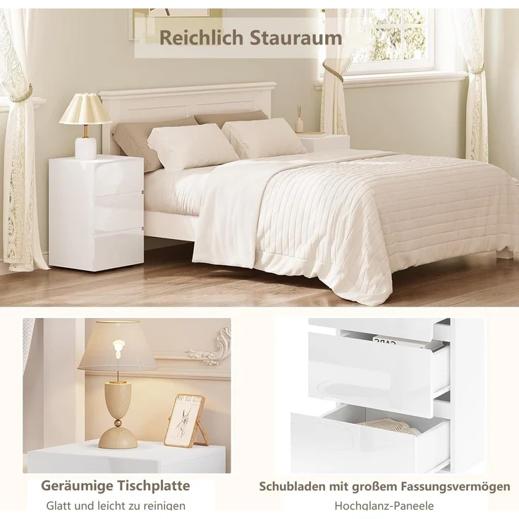 EUGAD Nachttisch (1-St), mit 3 Schubladen in Hochglanz,40x35x62cm – Bild 3