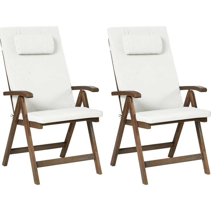 Set mit 2 Stühlen und Sitzkissen AMANTEA PREMIUM Akazienholz Cremeweiß