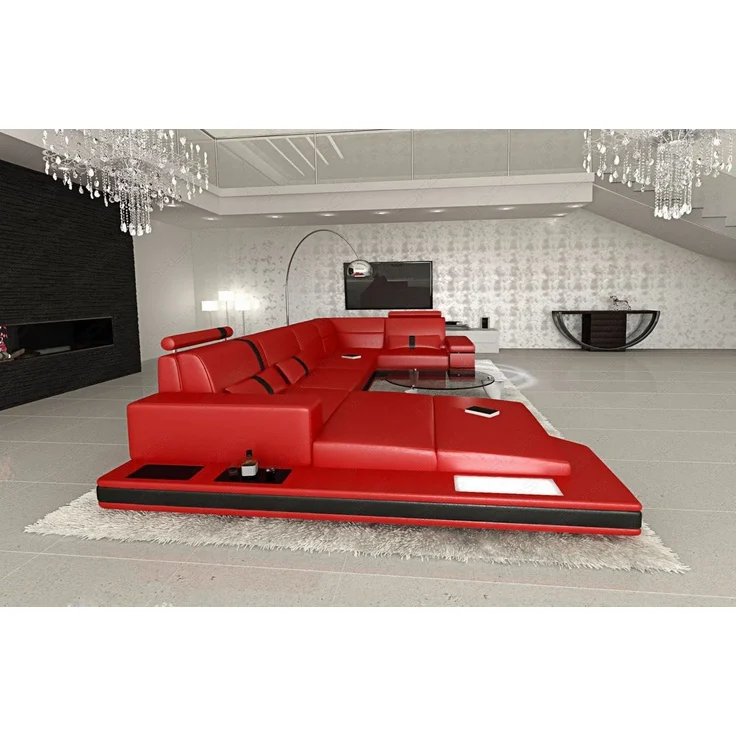 Sofa Dreams - Ledersofa Wohnlandschaft Messana - Kunstleder - rot-schwarz - Links – Bild 5
