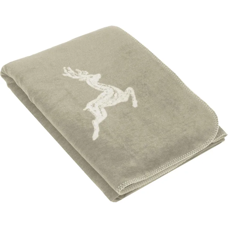 ZOLLNER Kuscheldecke, 150x200 cm, creme (beige) mit Hirschmotiv, 60% Baumwolle / 40% Polyacryl