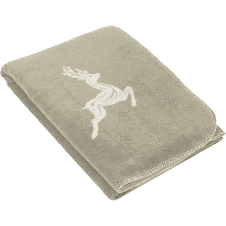 ZOLLNER Kuscheldecke, 150x200 cm, creme (beige) mit Hirschmotiv, 60% Baumwolle / 40% Polyacryl – Bild 1
