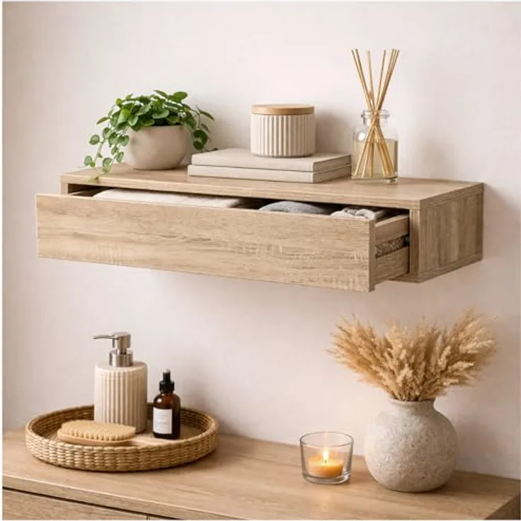 HTI-Living Wandregal mit Schublade, 60 cm Sonoma, modernes Design für zusätzlichen Stauraum