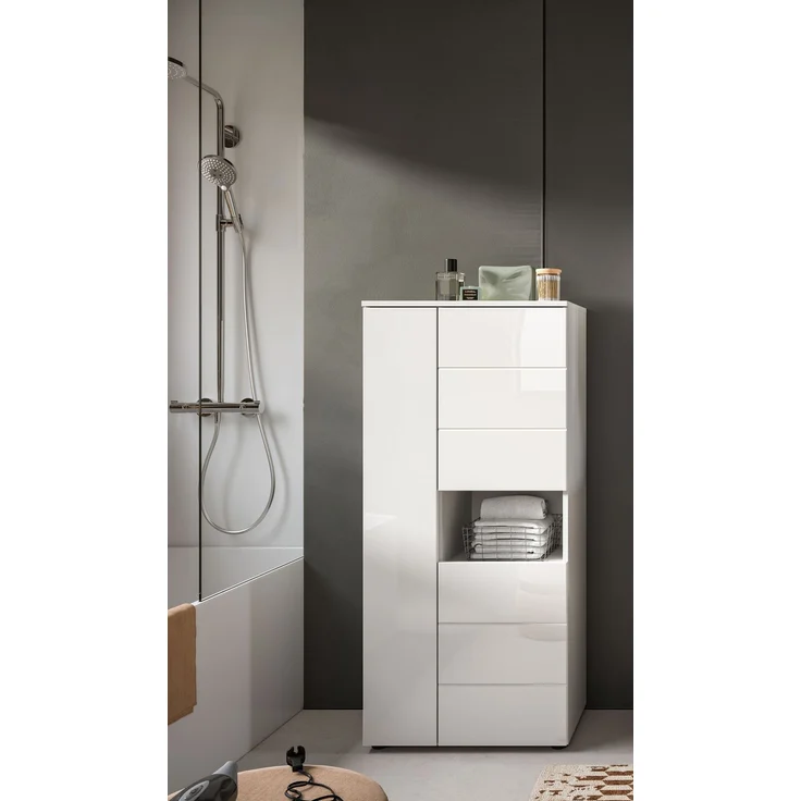 xonox. home Bad Vira X2LA9717 Standschrank Schrank Badschrank in weiß Hochglanz tiefzieh, ca. 60x133x34 cm – Bild 6