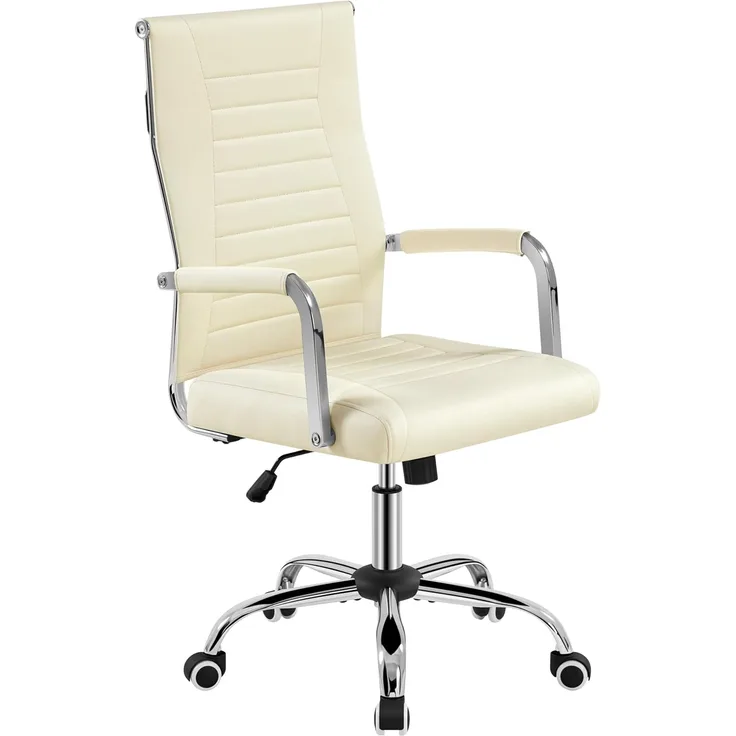 Yaheetech Bürostuhl ergonomischer Schreibtischstuhl mit Armlehnen, Chefsessel Computerstuhl hoher Rückenlehne, Arbeitsstuhl mit Wippfunktion bis 136 kg Belastbar Beige