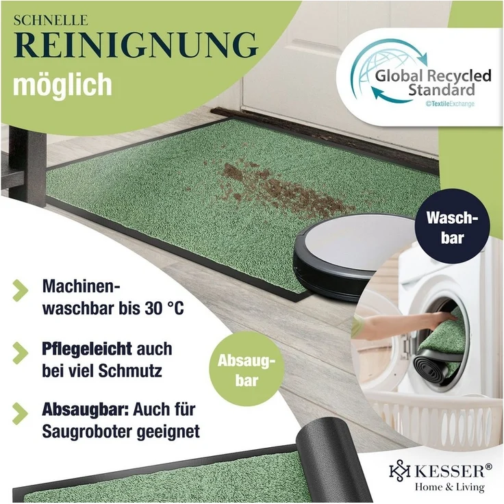 KESSER® Schmutzfangmatte rutschfeste Fußmatte für Innen- & Außenbereich waschbar & wetterfest | Türmatte Wohnungseingang | Teppich für Büro & Vorzimmer | Fußabtreter Fußabstreifer Classic, 60x90cm, Berggrün – Bild 3