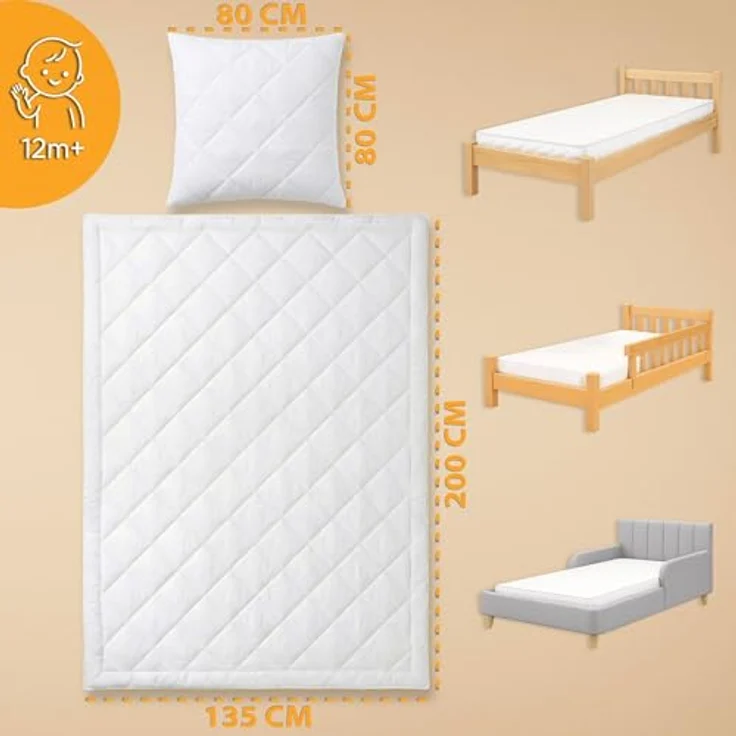 Baby Bettdecke und Kissen Kinderdecke 135x200 cm - Kinderbettdecke Kinder Bettdecken Set und Decke für Kleinkind Babybett Mikrofaser Weiß Oeko-Tex-Zertifikat 135 x 200 – Bild 1