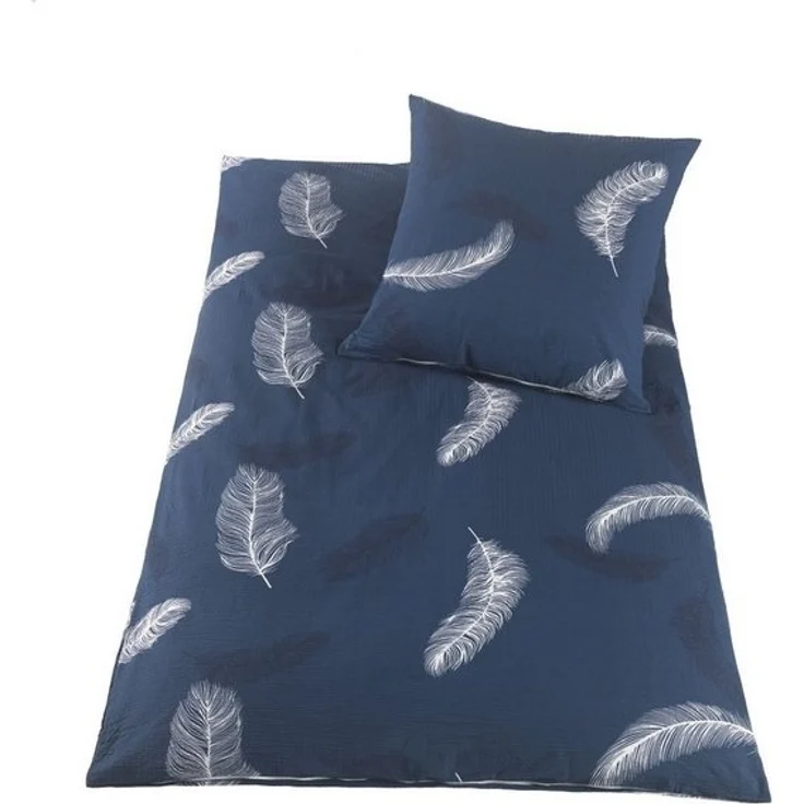 Soma Baumwoll Seersucker Bettwäsche 135x200 cm Bettbezug 135x200 cm Kopfkissenbezug 80x80 cm Feder blau – Bild 3