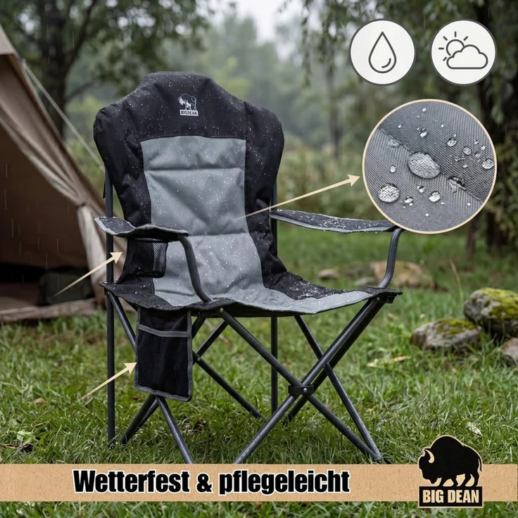 BigDean Faltstuhl 2 Stück Luxus Campingstuhl Faltbar 160 KG Belastbarer Hochlehner (Set, 2 St), Verstärkt & Pulverbeschichtet, 160kg Tragkraft, Extra Hohe Rückenlehne – Bild 3