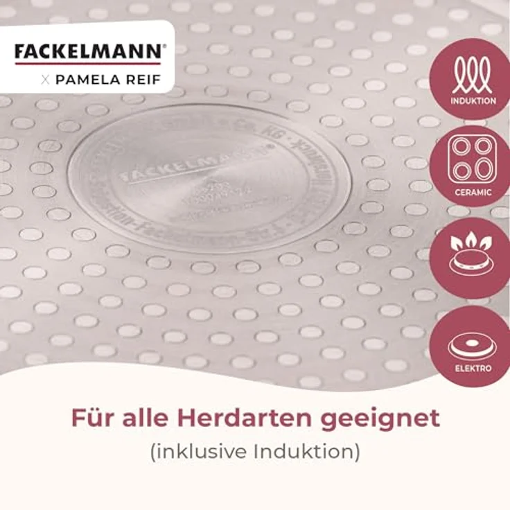 Fackelmann x Pamela Reif Kochtopf 24 cm mit Deckel, recyceltes Aluminium, PFAS-freie Keramikbeschichtung, pastell-beige, Induktion geeignet – Bild 4