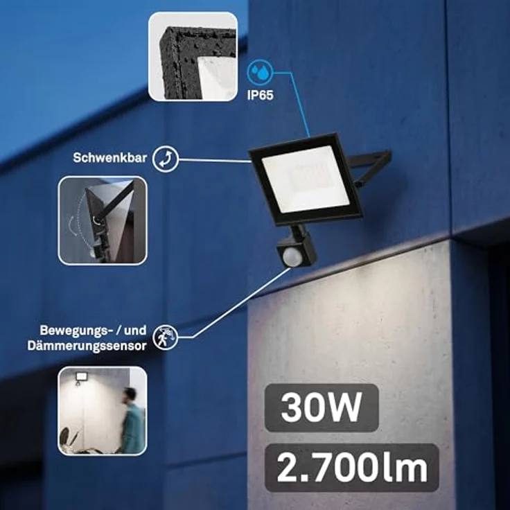 Briloner Leuchten LED Flutlichtstrahler VARO, LED fest integriert, 14x19x4 cm, Garage, Garten, Auffahrt – Bild 2